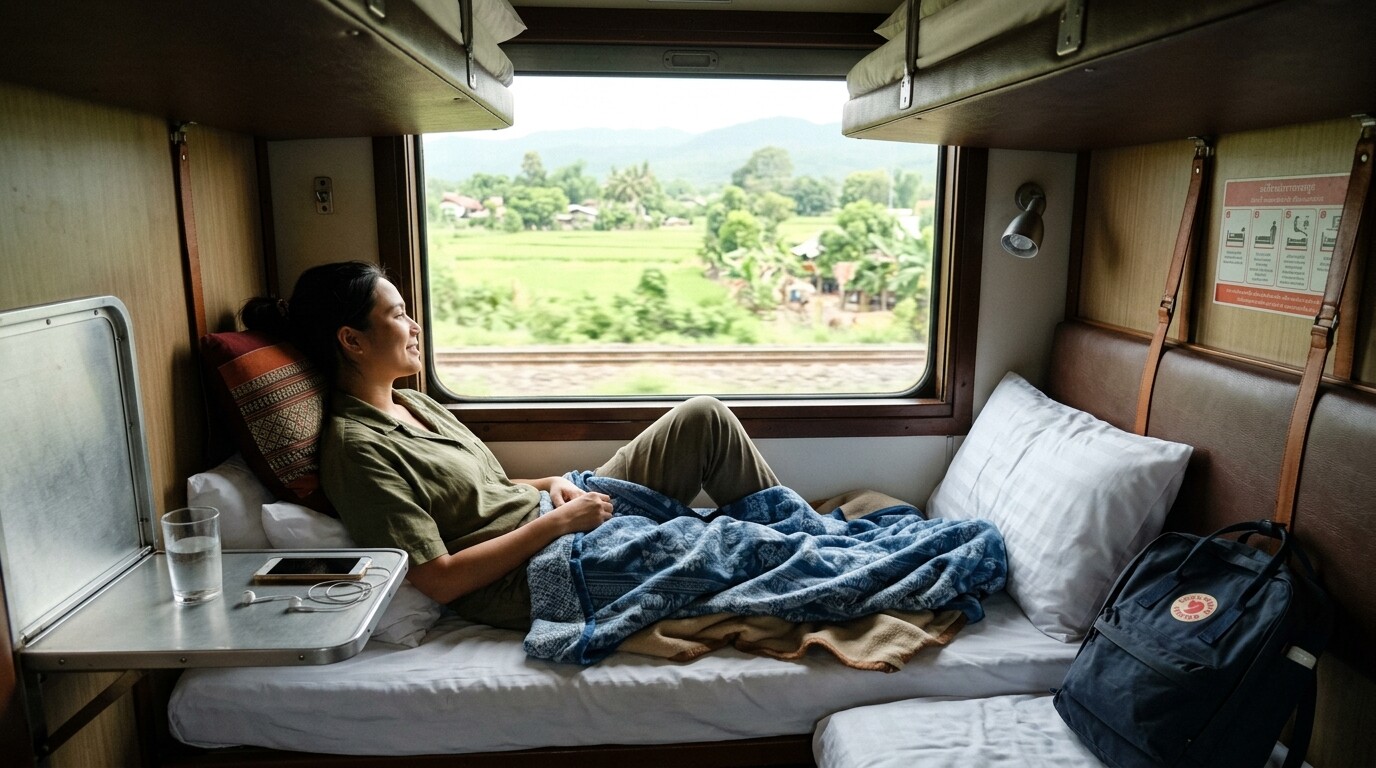 Photograph illustrating First Class Sleeper Train Thailand: The 