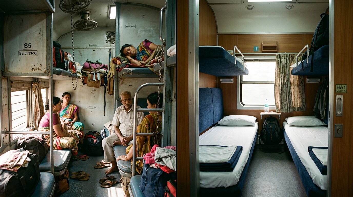 Photograph illustrating First Class Sleepers vs. Second Class Sleepers